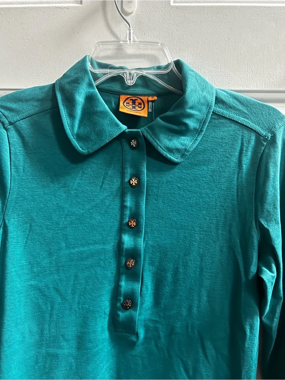 Tory Burch Teal 3/4 Sleeves Polo Top - Sz M- new